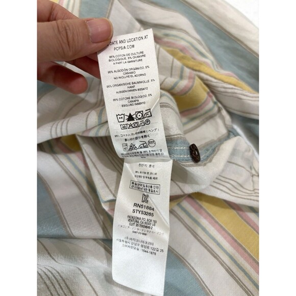 Patagonia Women M Organic Cotton Hemp Button Up Striped Shirt Lightweight Blue - Picture 9 of 9